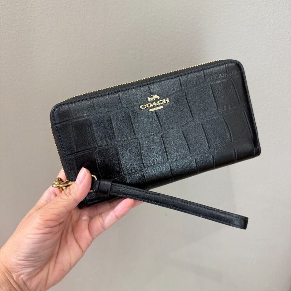 NEW‼️Coach Long Zip Around Wallet CFX15 embossed crocodile/Gold/Black $195